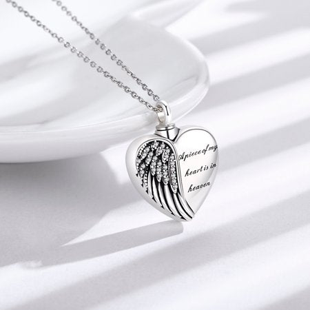 Coachuhhar Heart Angel Wing Urn Necklace for Ashes 925 Sterling Silver Heart Memorial Keepsake Cremation Pendant Necklace Cremation Jewelry Gifts for Women GirlsSilver,