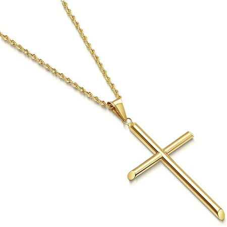 24K Gold Rope Chain Style Cross Pendant Necklace Solid Clasp for Men,Women,Teens Thin for Charms Miami Cuban Link Diamond Cut 18"