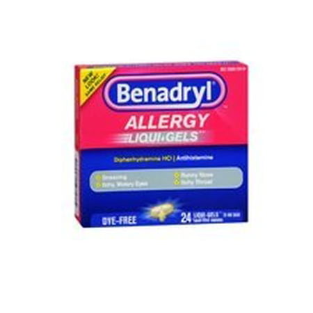 Benadryl Liqui-Gels Antihistamine Allergy Medicine, Dye Free, 24 Ct, 3-Pack, 3 Pack