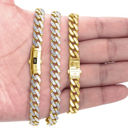 Nuragold 10k Yellow Gold 7.5mm Monaco Miami Cuban Diamond Cut Pave Link Chain Bracelet, Mens Jewelry Fancy Box Clasp 7" 7.5" 8" 8.5" 9"