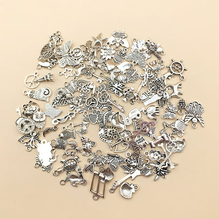 100Pcs Silver Charms for Jewelry Making Wholesale Bulk Tibetan Silver Charm Pendants for DIY Necklace Bracelet Earring Craft Supplies