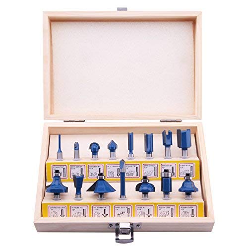 LU&MN Carbide Tipped Router Bits (15 PCS) with 1/4" Shank, Wood Milling Saw Cutter, All Purpose (Woodworking Tools for Home Improvement and DIY)