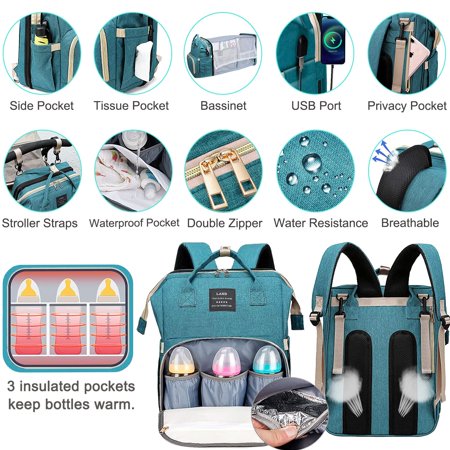 Diaper Bag Backpack, Baby Bag Diaper Bag with Changing Station Baby Girl Boy Waterproof Diaper Bag for Travel Baby Shower Gifts, Green