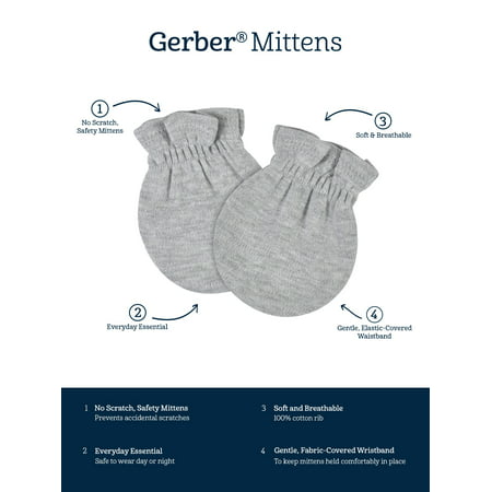 Gerber Baby Boy or Girl Gender Neutral No Scratch Mittens, 8-Pack, (0-3 Months), Gray, 0-3 Months