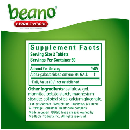Beano Extra Strength, Gas Prevention & Digestive Enzyme Supplement, 100 Count