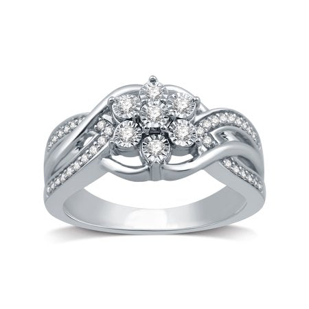 Brilliance Fine Jewelry 1/4 Carat T.W. Diamond Sterling Silver Snow flower Statement Ring, 7