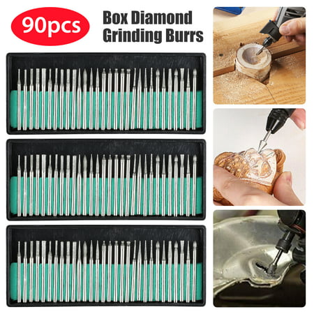 TSV 90pcs Diamond Burr Bits Drill Kit, 1/8inch Shank Diamond Coated Grinding Head, Diamond Burr Bits Fit for Dremel Rotary Tools, Engraving Glass, Metal, Stone, Ceramic, Wood, Plastic