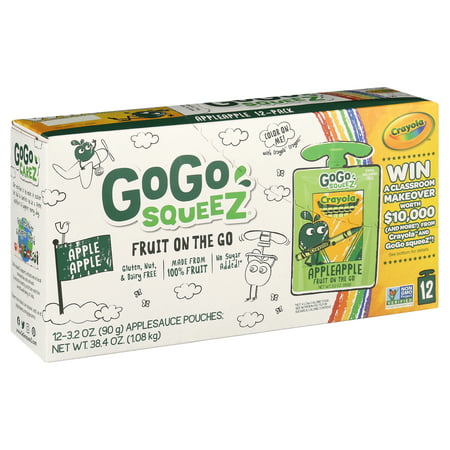 (12 Pack) GoGo Squeez Applesauce Apple Apple Snack Pouch, 3.2 oz