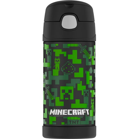 Thermos Kids Stainless Steel Vacuum Insulated Funtainer straw bottle, Minecraft, 12 fl oz