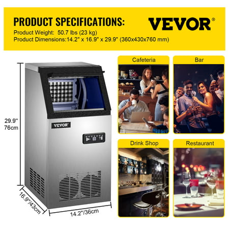 VEVOR Commercial Ice Maker 90lbs/24h with 22 lbs Storage 4x9 Cubes Commercial Ice Machine 110V Automatic Ice Machine, 90lbs/24H