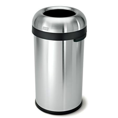 simplehuman 60 Liter / 16 Gallon Bullet Open Top Trash Can, Commercial Grade Heavy Gauge Brushed Stainless Steel, 60 litre