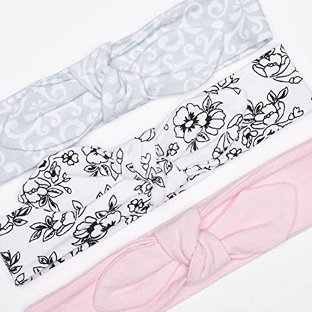 Hudson Baby Infant Girl Cotton Headband and Scratch Mitten 6pc Set, Toile, 0-6 Months, Toile, 0-6M