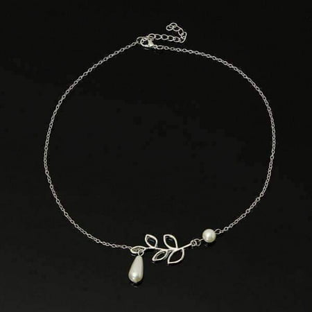 Pearl Droplet Thread Necklace 14K White or Yellow Gold plated for Woman White Pearl, Silver, 1 PCS