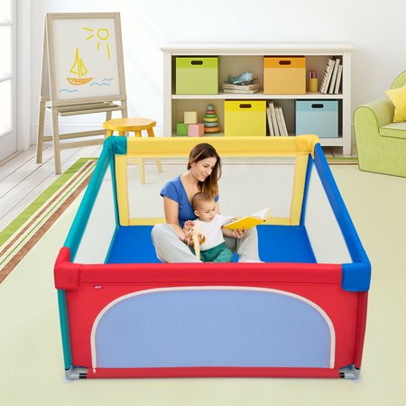 Gymax Baby Playpen Infant Large Safety Play Center Yard w/ 50 Ocean Balls Colorful, Colorful