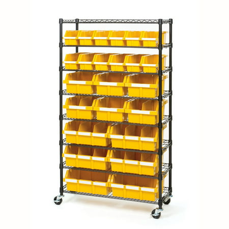 24-Bin Commercial Rolling Bin Rack Storage System, 36in W x 14.25in D x 63.5in H by Seville Classics