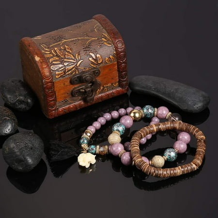 Women Fashion Wood Beads Bracelets Boho Small Elephant Charm Bracelets Set Vintage Style Jewelry HFONBlack,