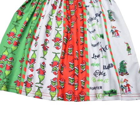 Girl Princess Dress Grinch Cartoon Long Sleeve Christmas Party Costume, long sleeve, 140CM/7-8Y