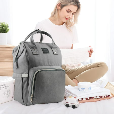 LAND Gray Boy Girl Baby Diaper Bag Backpack Large Capacity Changing Maternity Travel Nappy Bags for Baby Shower Gift, WaterproofGray,
