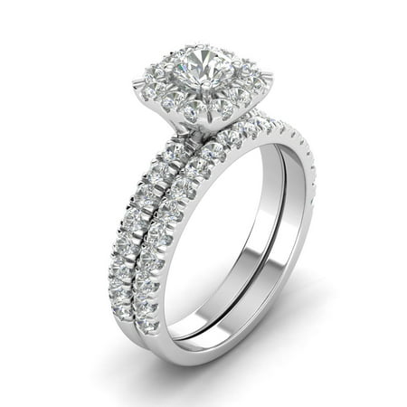 IGI Certified 1.50 Carat TW Diamond Halo Bridal Set Engagement Ring in 10k White Gold (G/I2), 7