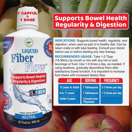 Liquid Fiber Flow? Liquid Fiber Supplement, Supports bowel health, Regularity & Digestion, 32oz, 32 servings