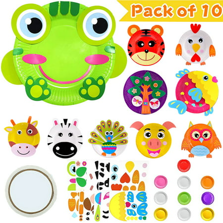 Homaful 10Pcs Toddler Crafts Paper Plate Art Kit Arts and Crafts for Kids Boys Girls Preschool Easy Animal Plate Craft DIY Projects Supply Kit Creative Home Activity Craft Party Groups Gift