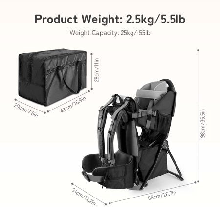 Besrey Baby Hiking Backpack Carrier for Toddlers, Waterproof & Lightweight Outdoor Child Back Frame, BlackBlack,
