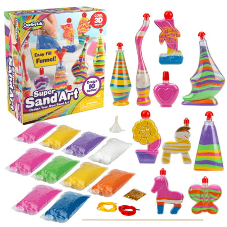 Creative Kids DIY Super Sand Art and Crafts Activity Kit for Kids ? 10 x Sand Art Bottles, 9 x Vibrant Colored Sand Bags & 1 x Glitter Bag ? STEM Playset - Craft Gift for Boys & Girls 6 +