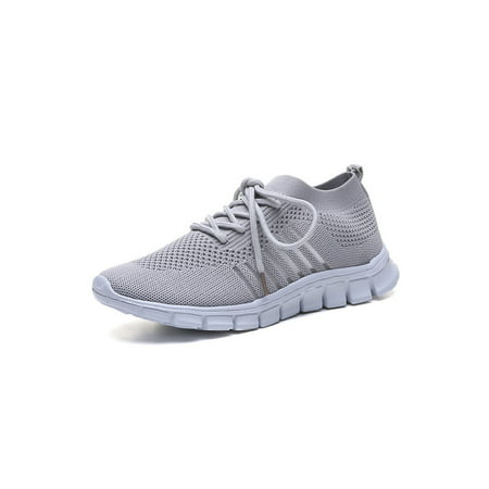 LUXUR Womens Sock Shoes Lace Up Sneakers Mesh Knitted Shoes Lightweight Summer Sport ShoesGray,