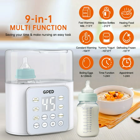 Baby Bottle Warmer, 9-in-1 Fast Food Heater & Defrost, Double Bottle Warmer with Appointment &Timer, 24H Accurate Temperature Control for Breastmilk & Formula BPA-Free/LCD Display