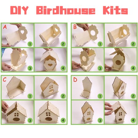 Sytle-Carry 4 Pack Bird House Kit DIY Birdhouse Kits Kids Arts and Crafts Wooden Arts and Crafts Kits Gift for Toddlers