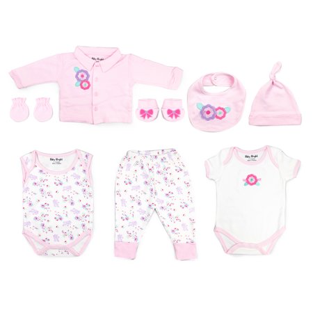 Newborn Baby Girl Casual Clothes Essentials Layette 8 Pieces Set Starter Outfit Kit for Infant - Ideal Gift for New Mom Baby Shower Stuff 0-3 months, Pink, 0-3 Months