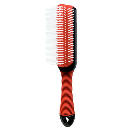 KISS 9-Row Non-Slip Travel Size 8.25" Round Detangling Cushion Hair Brush, Red