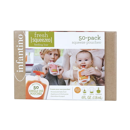 Infantino Disposable Squeeze Pouches, 4oz Single Use Puree Pouches, 50-Pack