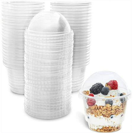 50 Pack 8 oz Disposable Plastic Dessert Cups with Dome Lids for Parfait, Ice Cream & Yogurt, Mini Clear Snack Bowls