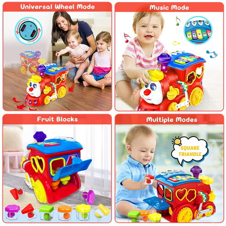 Baby Toys 12-18 Months Musical Train Kids Toys for 1 2 3 4+ Year Old Boys Girls Gifts,Early Education Learning Toy with Fruit Block/Music/Light/ for 6 to 12 Months Toddler Christmas Birthday Gifts