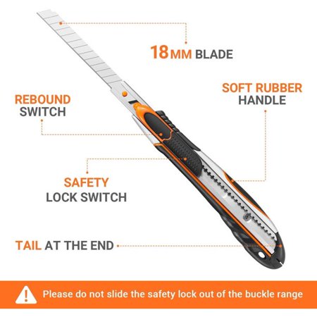 TACKLIFE Utility Knife, Safety And Durable Knife With Industrial Grade Stainless Steel Blade- BCH01