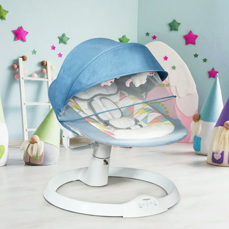 Gymax Baby Swing Electric Rocking Chair w/Music Timer Mosquito Net Blue, Blue