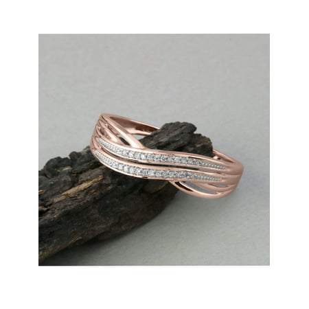1/20Cttw Diamond Ribbon Crossover 10K Rose Gold Diamond Fashion Ring, Pink, 6
