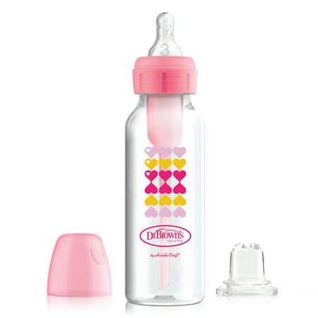 Dr. Brown's Options+ Anti-Colic Baby Bottle to Sippy Bottle Starter Kit - Pink - 8oz - 6m+, 1-Pack, Pink Hearts