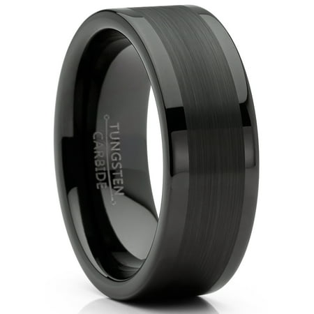 Mens Tungsten Ring Black Wedding Band High-Polish Comfort-fit 8MM, 1 pcs