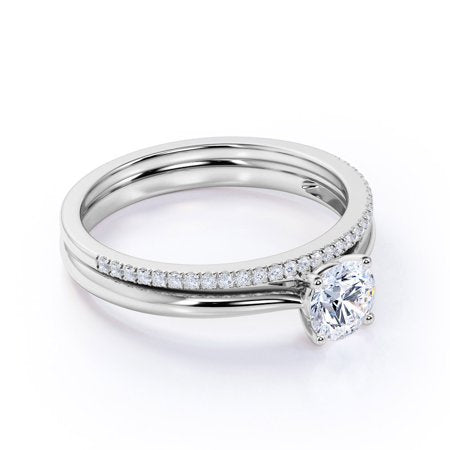 1.25 Carat Round Cut Moissanite Wedding Set - Bridal Set - Engagement Ring - Six Prong Ring - 18k White Gold Over Silver, 7