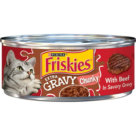 (24 Pack) Friskies Gravy Wet Cat Food, Extra Gravy Chunky With Beef in Savory Gravy, 5.5 oz. Cans, Beef