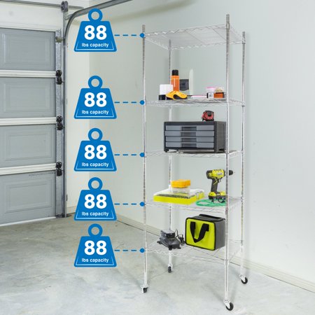 Mount-It! 5 Tier Wire Shelving with Wheels