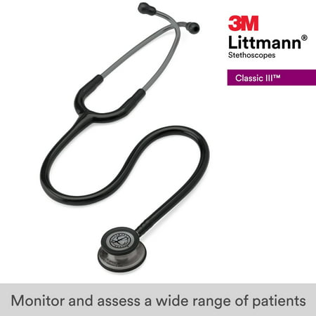 3M Littmann Classic III 27" Monitoring Stethoscope, Smoke-Finish, Black Tube, 5811Black,