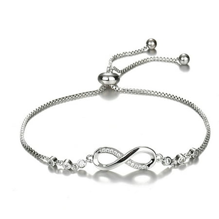 Women Fashion Adjustable Silver Infinity Friendship Bridesmaid Bracelet Cubic Zircon Crystal Jewelry Gifts