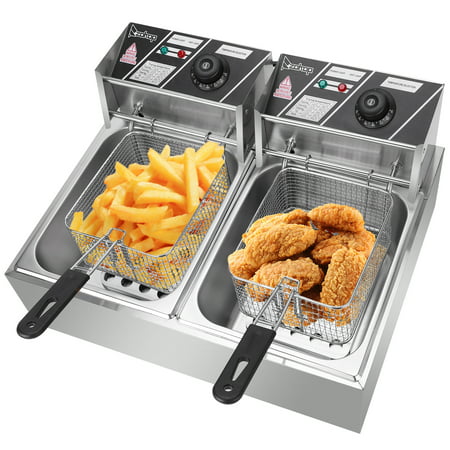 Zimtown Commercial 12L 5000W Professional Electric Countertop Deep Fryer Dual Tank Stainless Steel for Restaurant