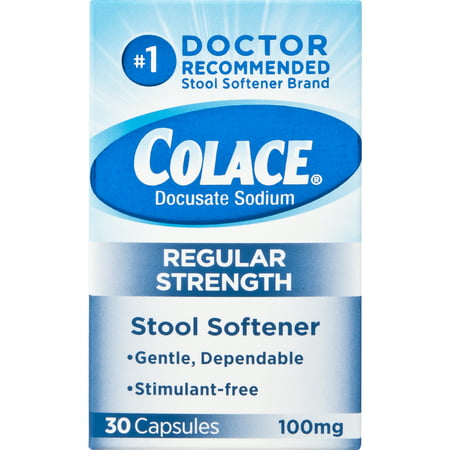 Colace Regular Strength Stool Softener 100mg, 30 Capsules - 2 Pack, Pack of 2