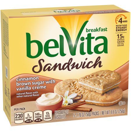 belVita Breakfast Cinnamon Brown Sugar & Vanilla Creme Breakfast Biscuits, 5 Packs (2 Biscuit Sandwiches Per Pack)