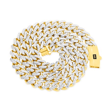 Nuragold 10k Yellow Gold 9mm Monaco Miami Cuban Diamond Cut Pave Link Chain Bracelet, Mens Jewelry with Fancy Box Clasp 7" 7.5" 8" 8.5" 9"
