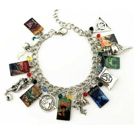 Harry Potter Books and Logo Charm Metal Novelty Charm Bracelet, Multicolor